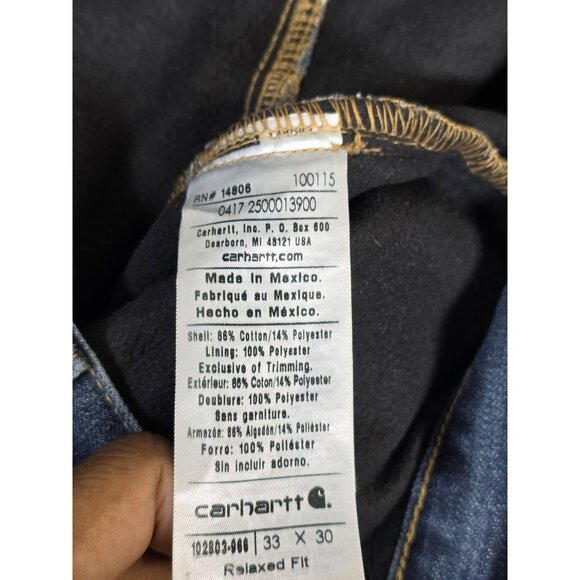 Carhartt Jeans Mens 33x30 Blue Relaxed Fit Fleece Lined Workwear Distressed - Picture 9 of 13